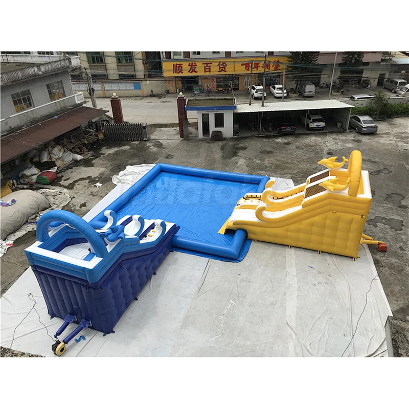 Waterpark Equipment Commercial Kids Inflatable Water Park With Two Dolphin Slide
