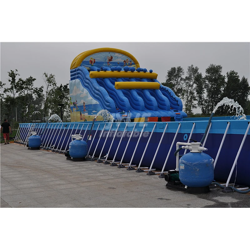 Metal Frame Square Blue Inflatable Swimming Pool Plastic Frame Pool With Filter