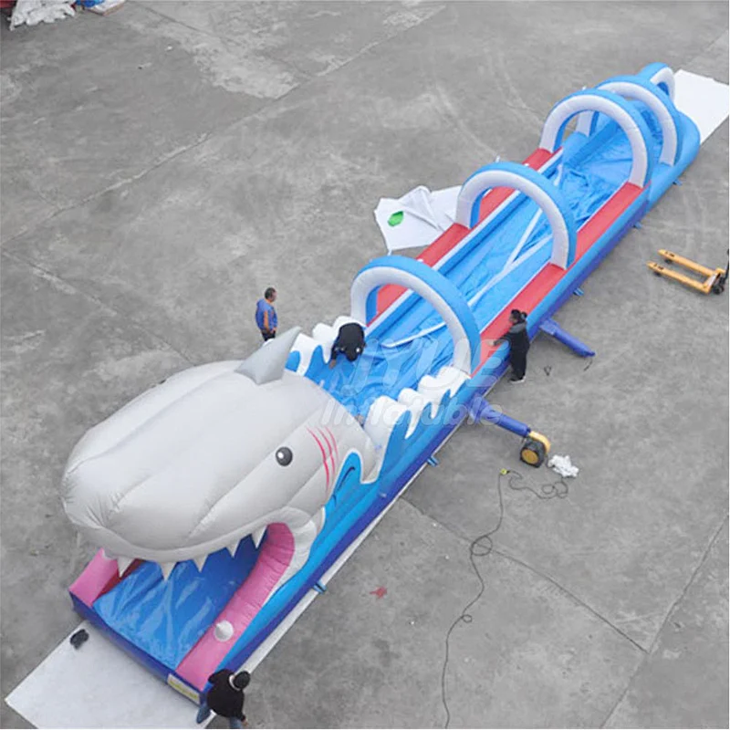 Custom Kids Adult Shark Inflatable Slip And Slide Waterslide With Pool For Sale