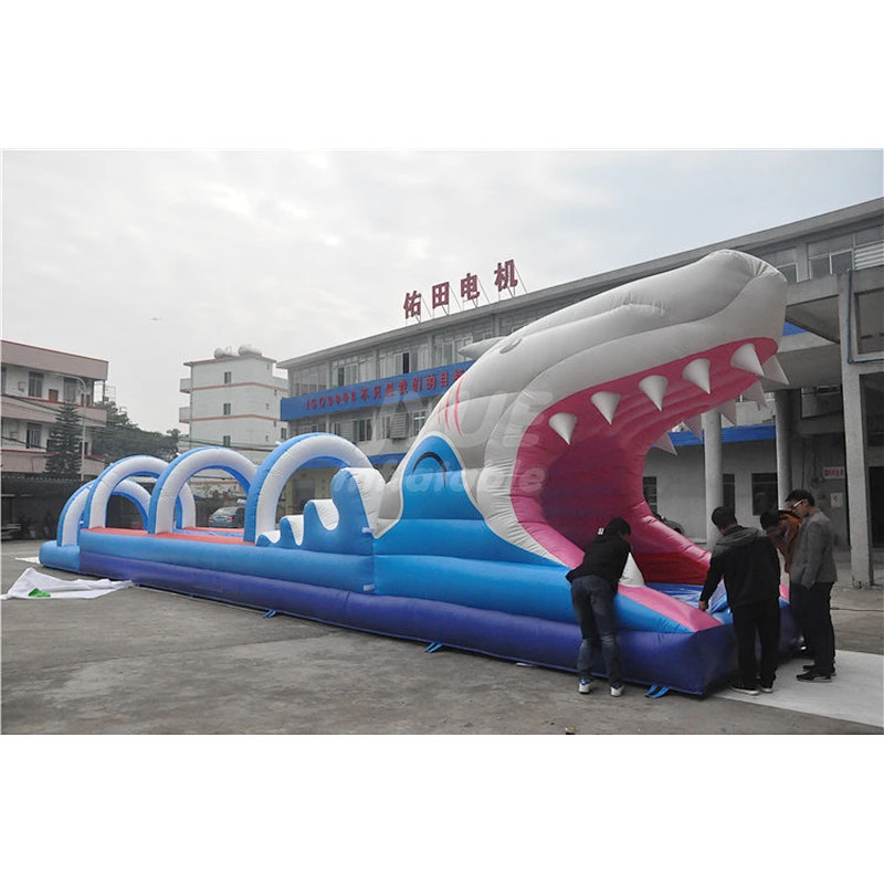 Custom Kids Adult Shark Inflatable Slip And Slide Waterslide With Pool For Sale