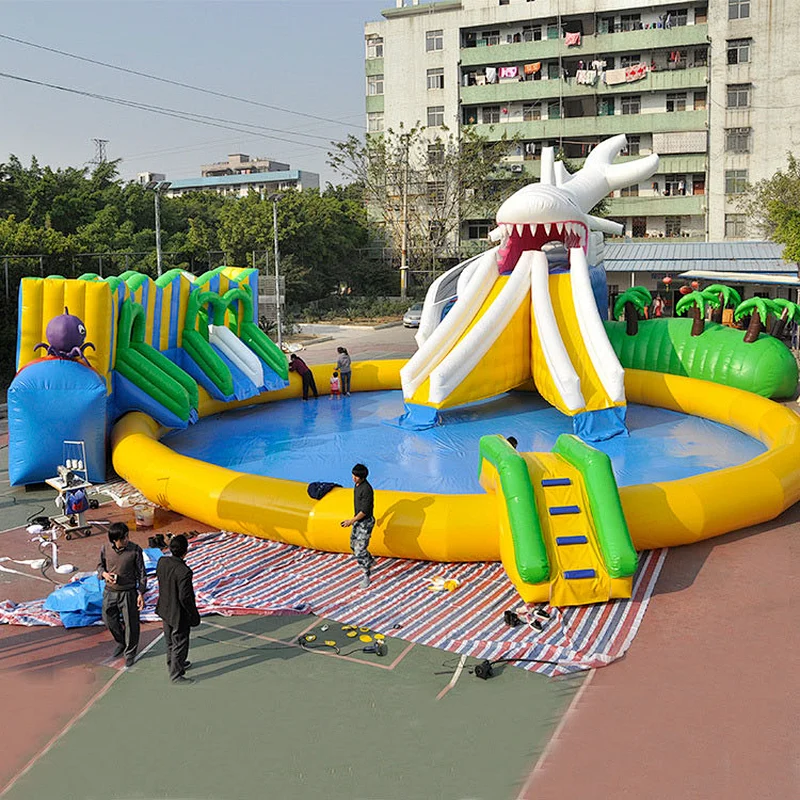 Outdoor Equipment Commercial Shark Water Park Playground Inflatable Ground Water Park