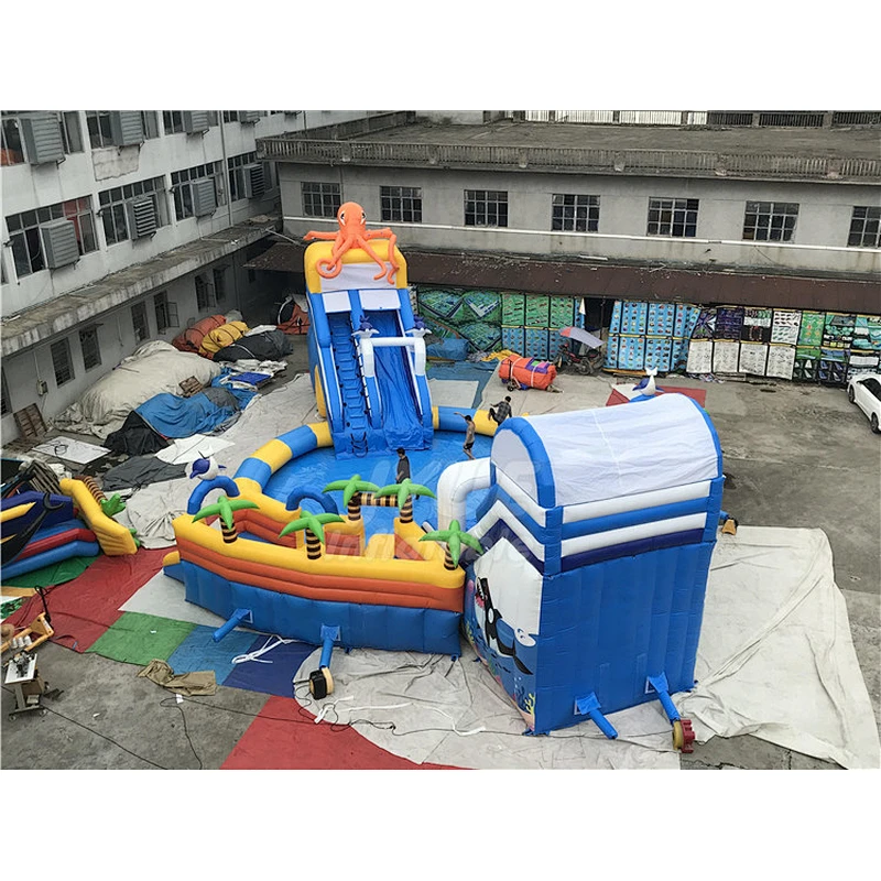 Blow Up Commercial Octopus Mini Kids Inflatable Water Park With Water Slide Swimming Pool