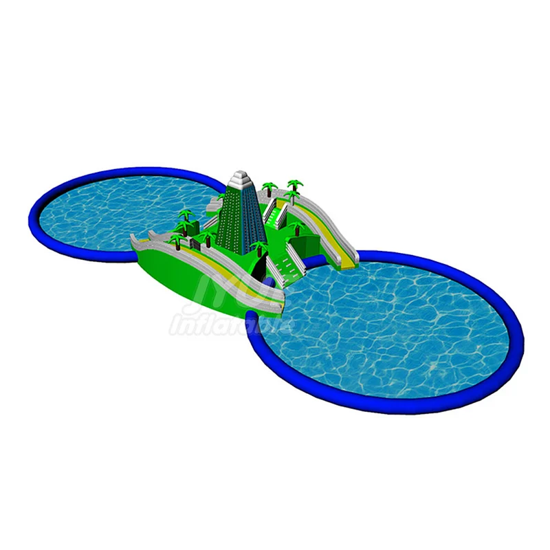 PVC Above Ground Water Park Equipment Inflatable Water Playground With Two Swimming Pool