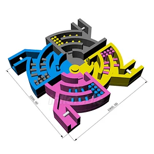 Crazy 4 Player Inflatable Dizzy X Obstacle Course Inflatable Dizzy Meltdown Wipeout Interactive Game