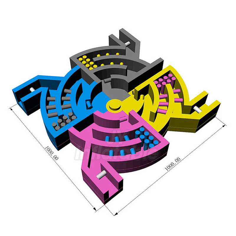 Crazy 4 Player Inflatable Dizzy X Obstacle Course Inflatable Dizzy Meltdown Wipeout Interactive Game