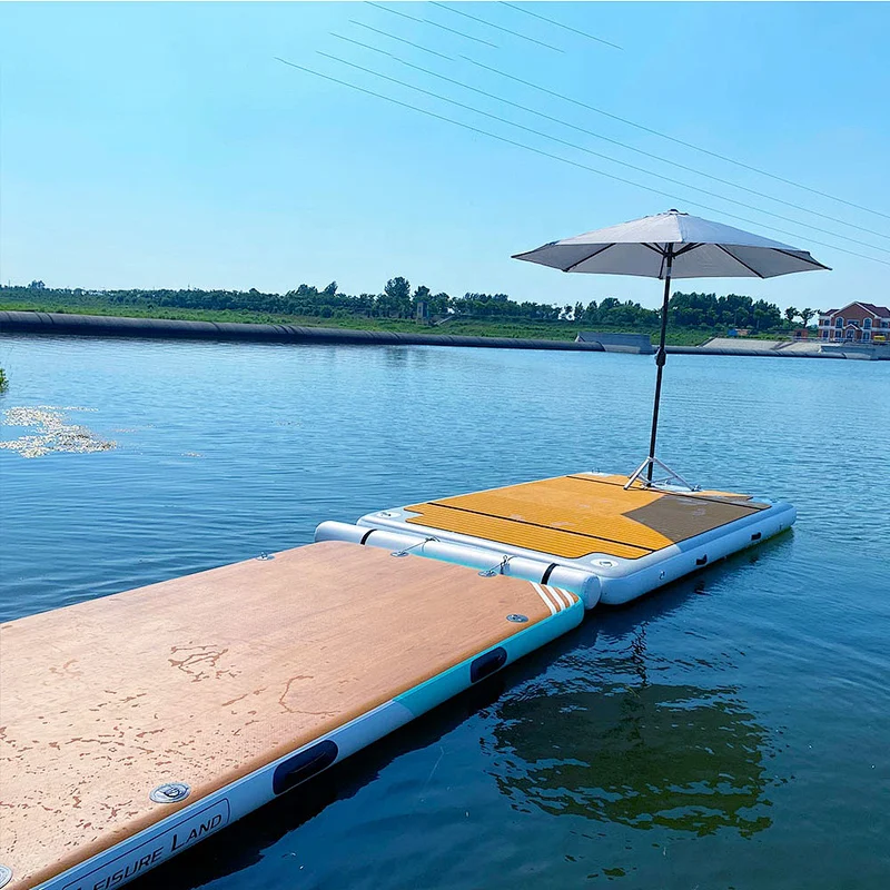 Drop Stitch PVC Teak Foam Inflatable Swim Platform Floating Dock With Ladder
