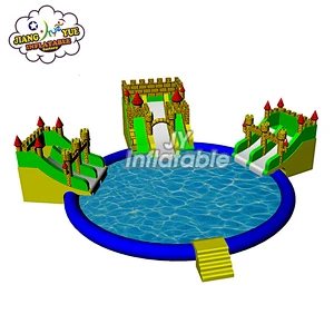 Commercial Grade Big Inflatable Commercial Water Park ,Castle Slide with Pool