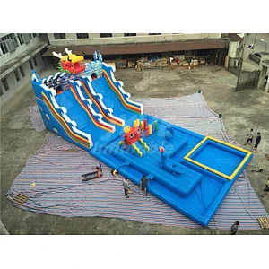 Blow Up Kids Play Amusement Park Big Inflatable Water Slide With Playground For Adults