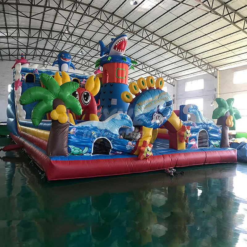 Amusement Park Shark Inflatable Slide Playground , Kids Inflatable Playground Indoor For Sale