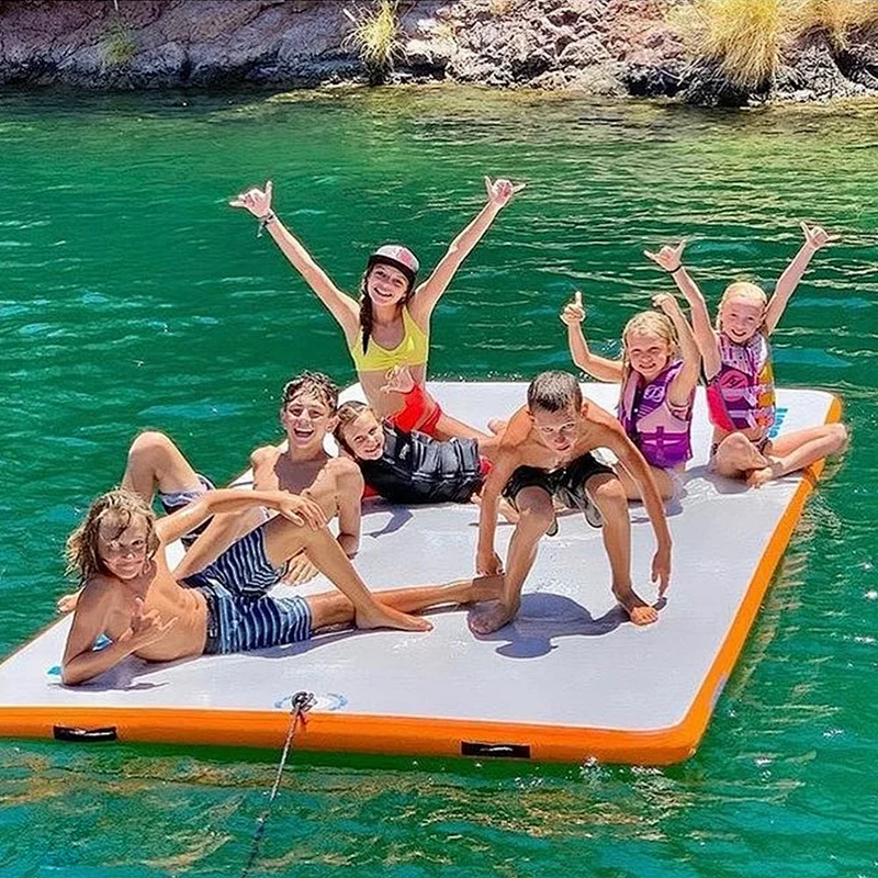 Most Popular 10cm 15cm 20cm Drop Stitch Material Yacht Pad Island Inflatable Floating Dock Pontoon