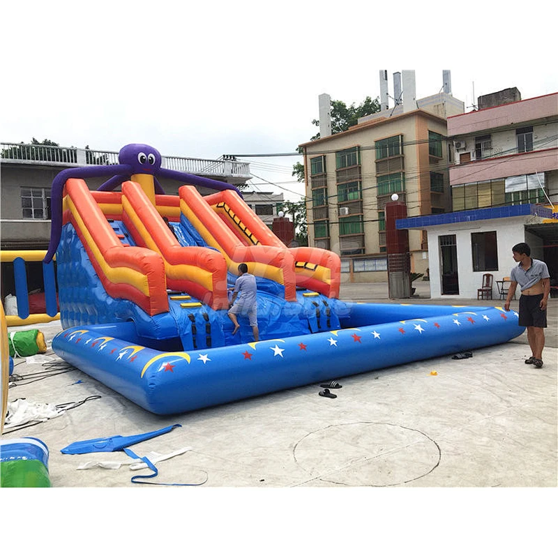 Fabrica juegos inflables tobogan con piscina pvc kids acuatico