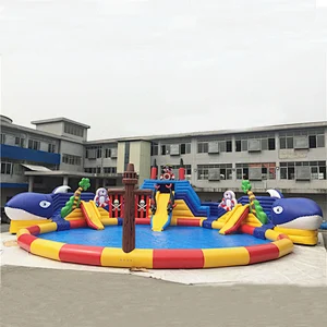 Commercial Grade Big Inflatable Commercial Water Park ,Castle Slide with Pool