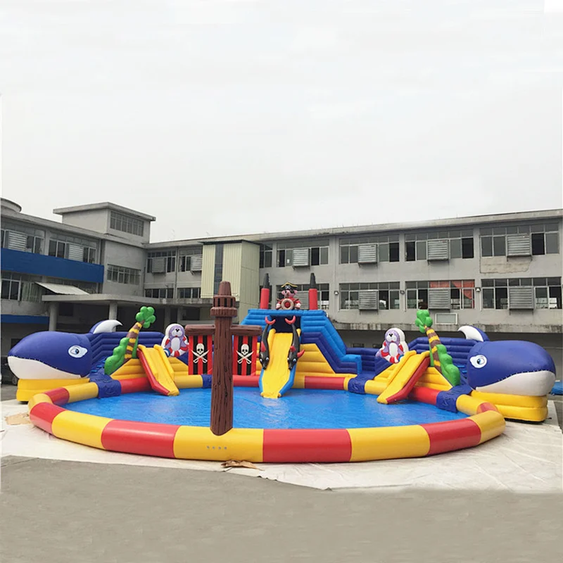 Commercial Grade Big Inflatable Commercial Water Park ,Castle Slide with Pool