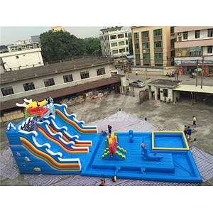 Blow Up Kids Play Amusement Park Big Inflatable Water Slide With Playground For Adults