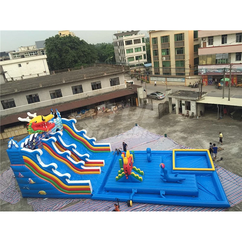 Blow Up Kids Play Amusement Park Big Inflatable Water Slide With Playground For Adults