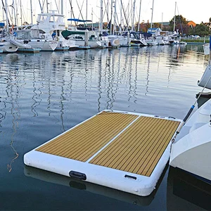Drop Stitch PVC Teak Foam Inflatable Swim Platform Floating Dock With Ladder