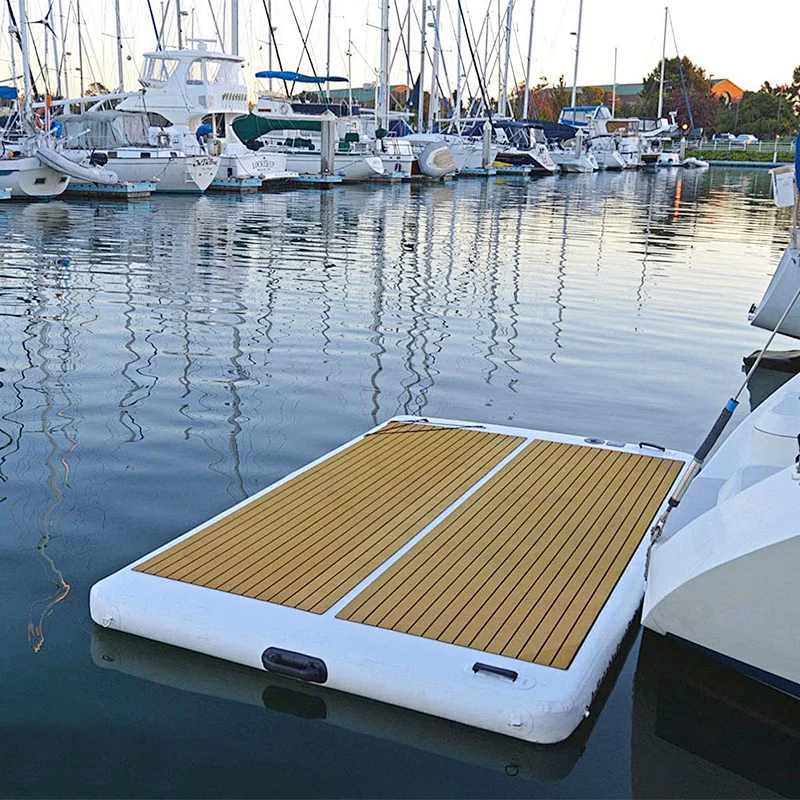 Drop Stitch PVC Teak Foam Inflatable Swim Platform Floating Dock With Ladder