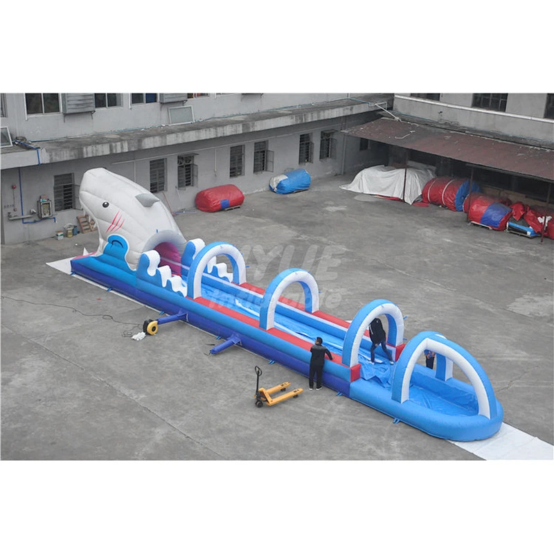 Custom Kids Adult Shark Inflatable Slip And Slide Waterslide With Pool For Sale