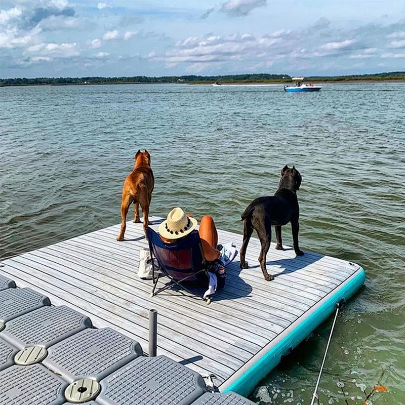 Raft Fishing Water Floating Jet Ski Yacht Pad Dock Island Inflatable Teak Color Platform Dock