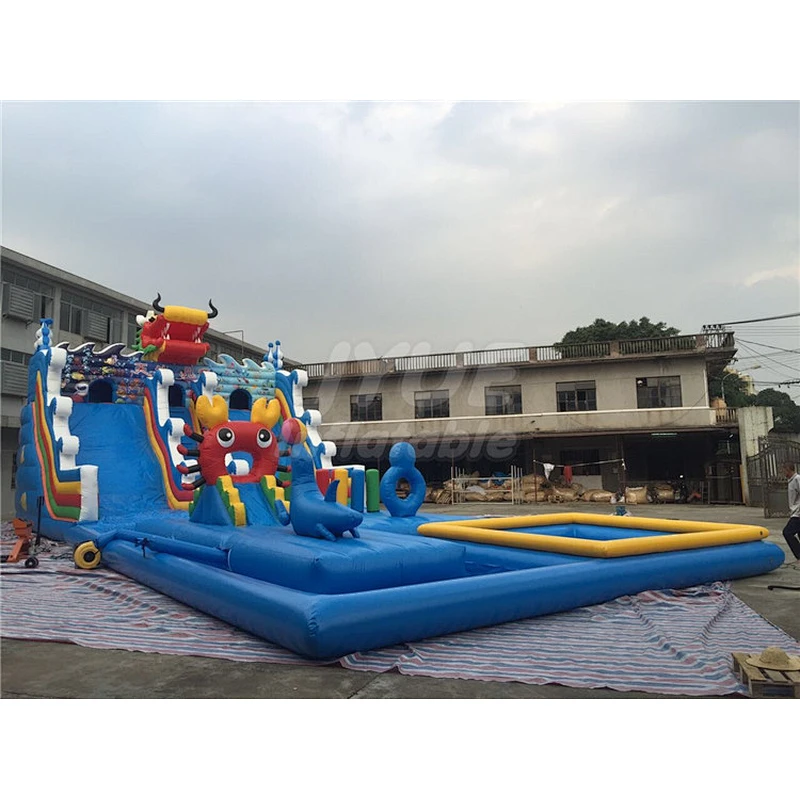 Blow Up Kids Play Amusement Park Big Inflatable Water Slide With Playground For Adults