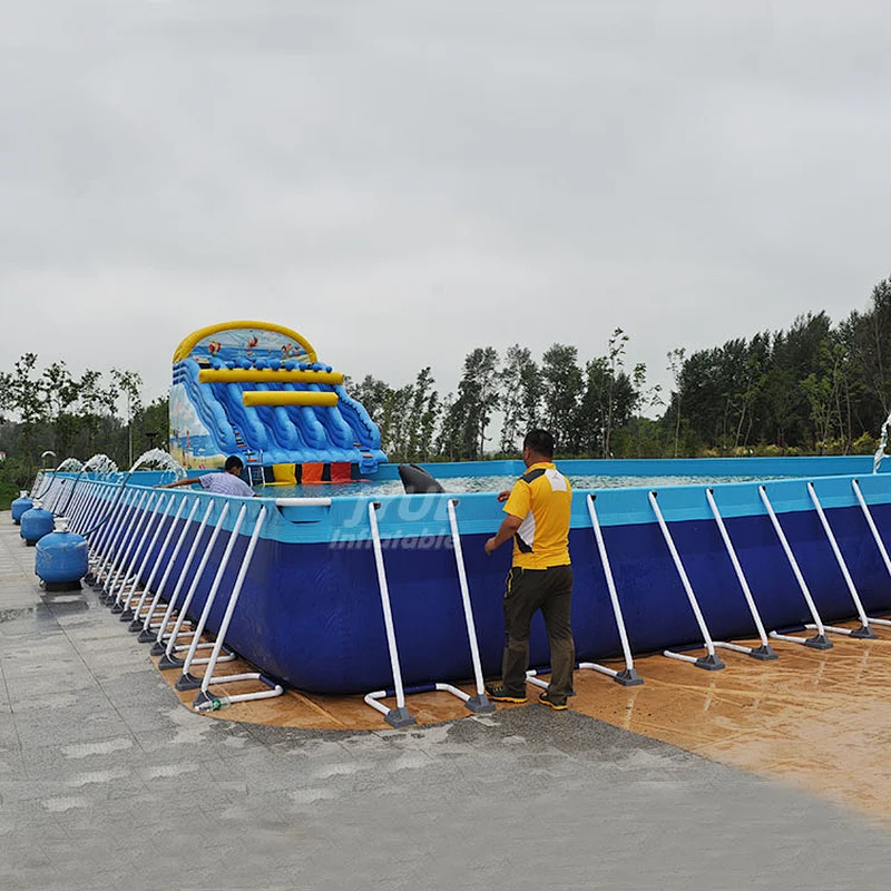 Metal Frame Square Blue Inflatable Swimming Pool Plastic Frame Pool With Filter