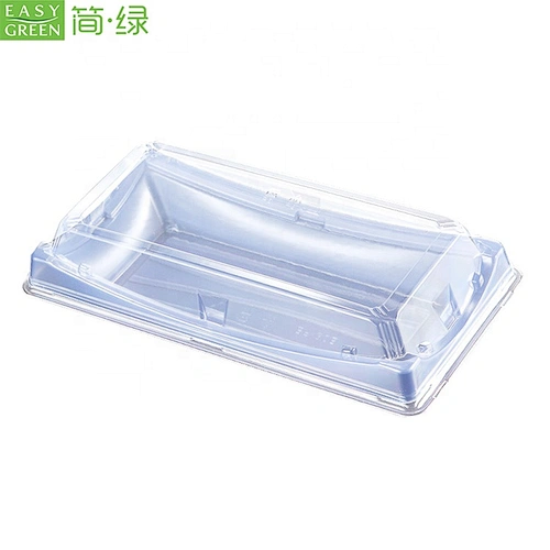 Easy Green Wholesale Food Grade Cheap Printing Disposable Plastic Blue Sushi Fast Food Tray With Lid