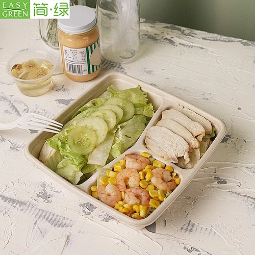 Biodegradable disposable 3 compartment restaurant take away food tray