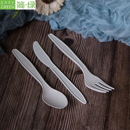 Disposable corn starch degradable cutlery set western food pastry salad fruit knife fork spoon
