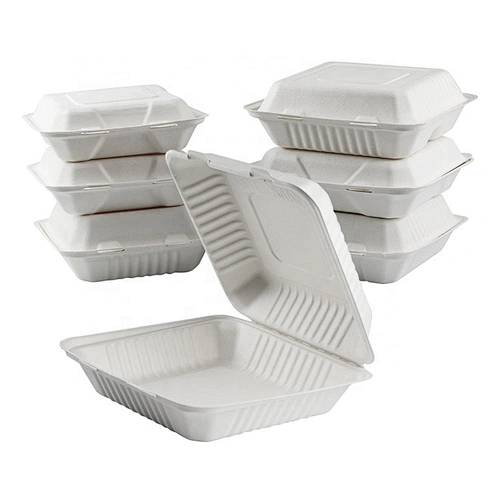 Easy Green Disposable Biodegradable Take Away Sugarcane Compartment Clamshell Lunch Boxes