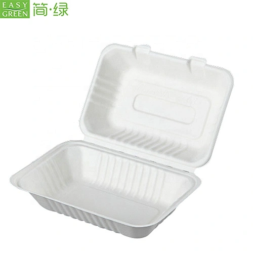 Easy Green 100% Biodegradable Sugarcane Clamshell Take Away Bio Food Lunch Packaging Box