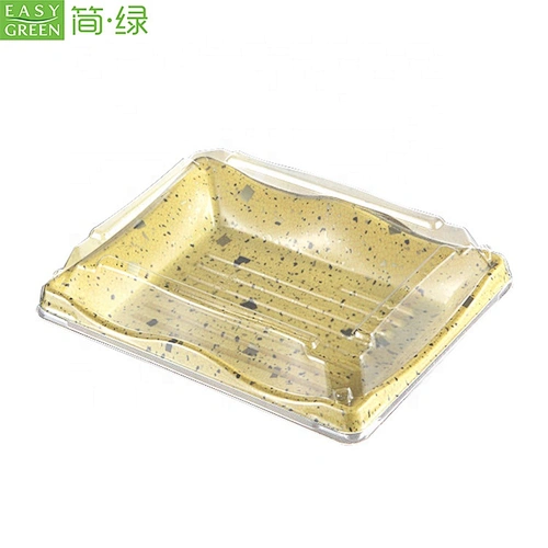 Easy Green New Design Custom Disposable Square Sushi Serving Bento Boat Plate Tray With PLA Lid