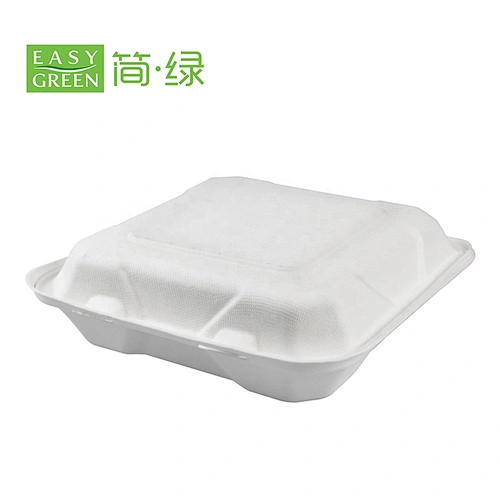 Easy Green Compostable Pulp Sugarcane Bagasse Biodegradable Clamshell Lunch Container Box