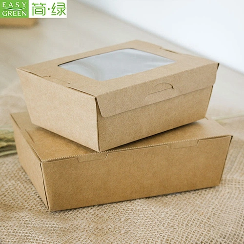 Easy Green disposable box lunch kraft paper anti oil leakproof takeaway pcnic box travel food containers