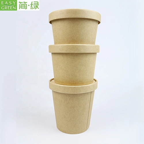 Disposable custom made 20oz kraft paper soup cup with paper lid