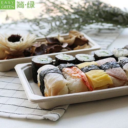 Easy Green Natural Pulp Moulded Disposable Biodegradable Supermarket Display Meat Sushi Paper Boat Tray With Lid