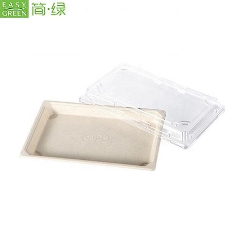 Disposable 100% spot wholesale natural wheat straw fiber degradable Eco-friendly Rectangular bagasse sugarance sushi tray
