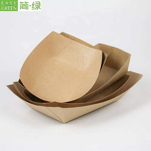 Easy Green 1000PCS disposable brown printed paper french fries cone kraft paper boat tray