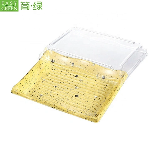 Easy Green disposable food grade yellow plastic sushi verpackung food tray with clear lid