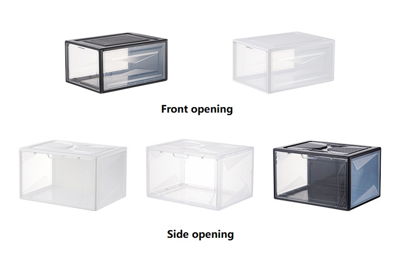transparent sneaker box,sneaker box,front open storage,transparent shoe storage,box open front