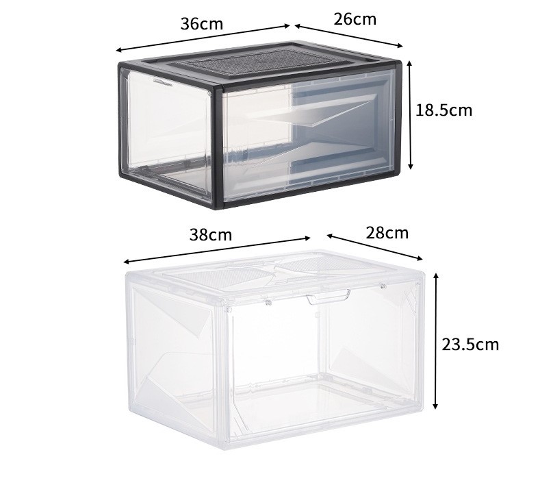transparent sneaker box,sneaker box,front open storage,transparent shoe storage,box open front