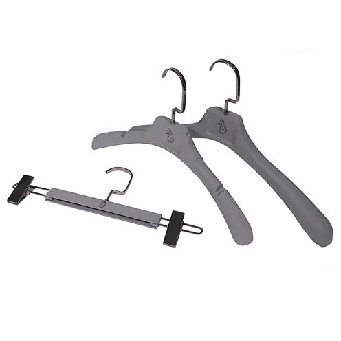 YT grey color plastic clothes hanger top plastic hanger with pants clips hanger