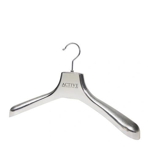 YT wide shoulder fur plastic hanger shiny silver color leather hanger