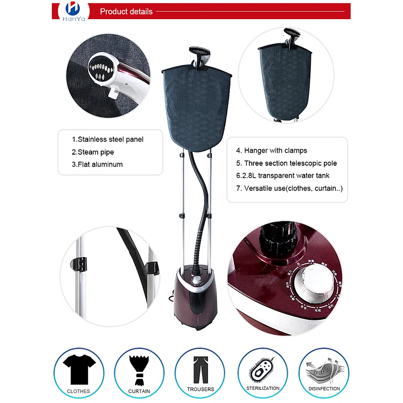 HY-810 1800W Double Flat Poles Electric Vertical Garment Steamer With Board