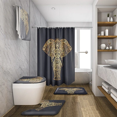 Elephant Animal Shower Curtain  cartoon elephant Waterproof Polyester Fabric Bathroom Bath Curtains with 12 Hooks