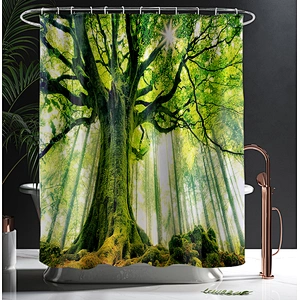 Bathroom curtain set Best Price Polyester Water-proof Fabric Digital Printed Cactus Pattern Shower Curtain