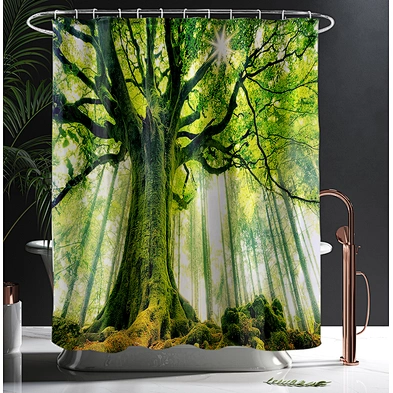 Bathroom curtain set Best Price Polyester Water-proof Fabric Digital Printed Cactus Pattern Shower Curtain