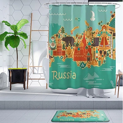 custom design 3d printed polyester world map shower curtain for bathroom