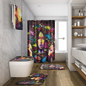 Black girl magic bathroom rugs and mats sets with waterproof shower curtain African American