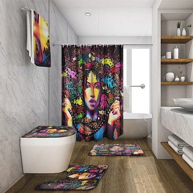 Black girl magic bathroom rugs and mats sets with waterproof shower curtain African American