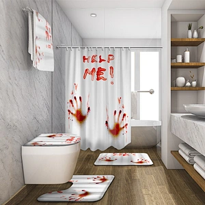 Amazon Hot Selling Halloween printing shower curtain 4PCS Bathroom Sets   for bathroom decoration